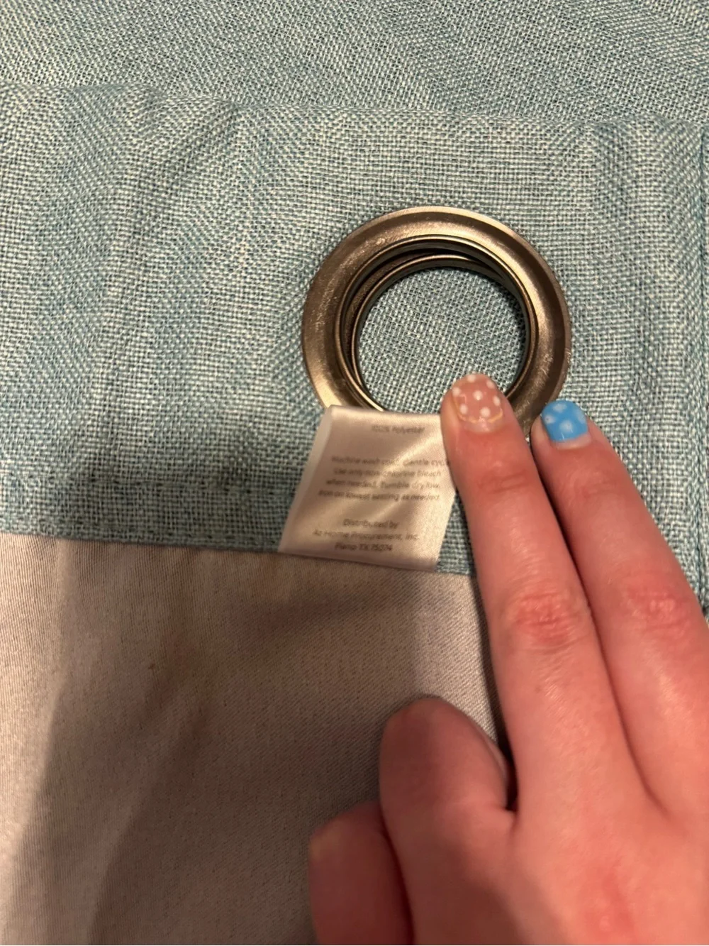 At home light blue curtains